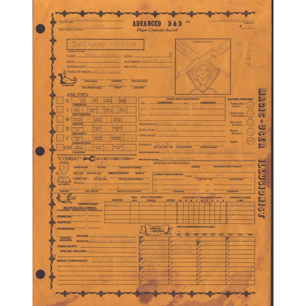 Vintage 1983 Advanced Dungeons & Dragons AD&D Player Character Record Sheet VG- - Picture 1 of 2